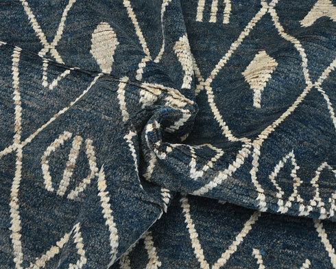 10x14 Moroccan Blue Hand Woven Wool Area Rug